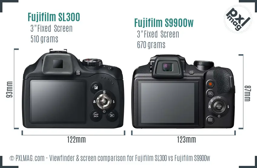 Fujifilm SL300 vs Fujifilm S9900w Screen and Viewfinder comparison