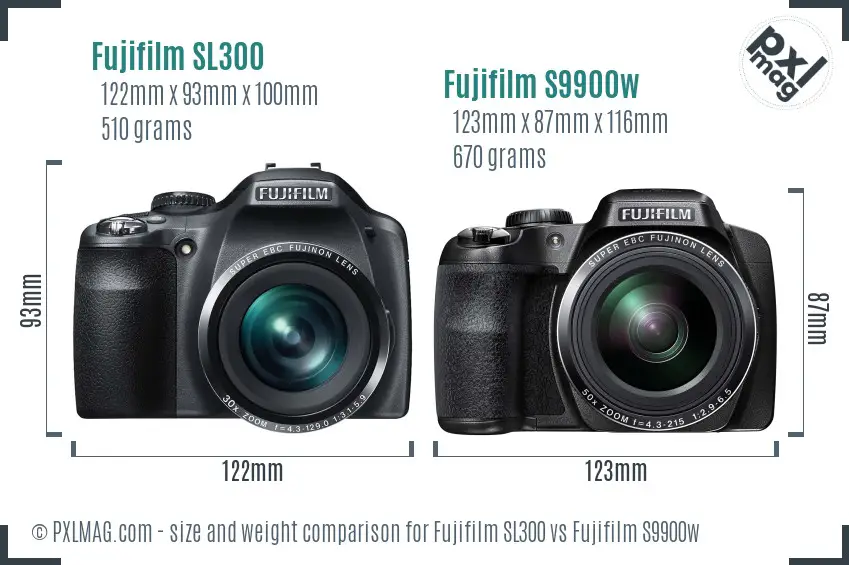 Fujifilm SL300 vs Fujifilm S9900w size comparison
