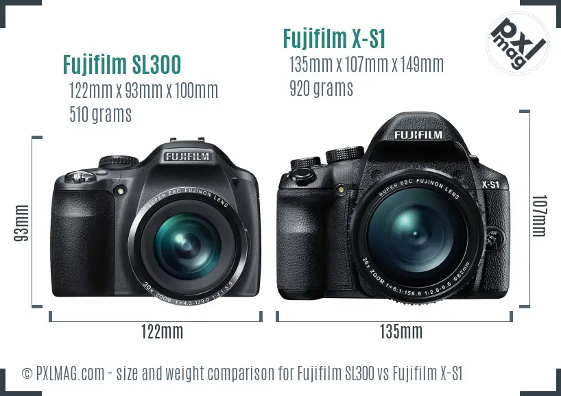 Fujifilm SL300 vs Fujifilm X-S1 size comparison Fujifilm SL300 vs Fujifilm X-S1 size comparison