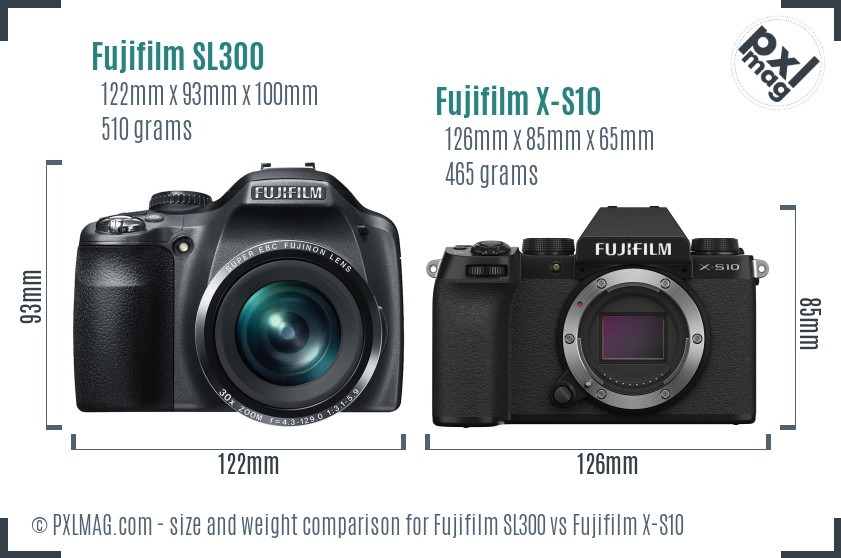 Fujifilm SL300 vs Fujifilm X-S10 size comparison
