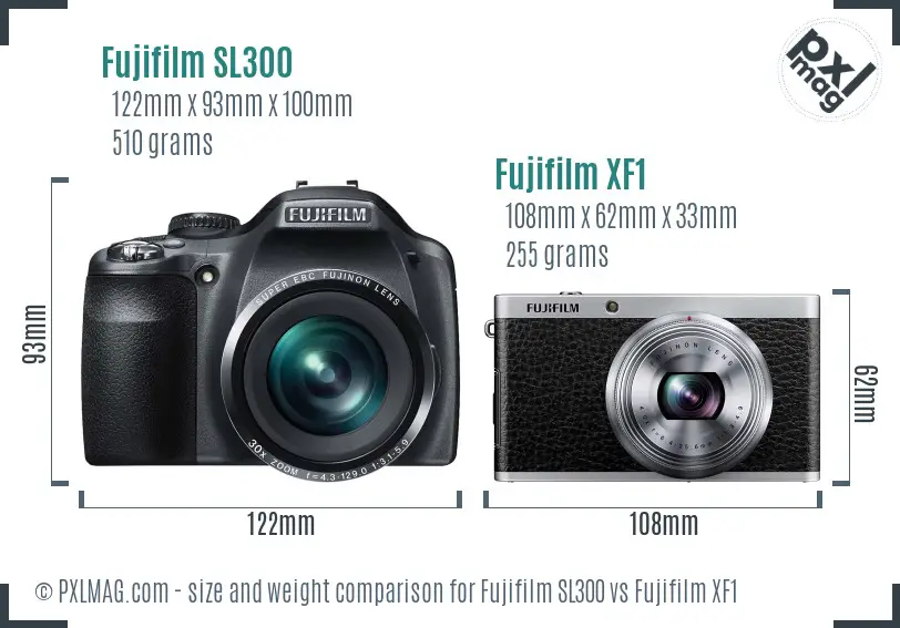 Fujifilm SL300 vs Fujifilm XF1 size comparison