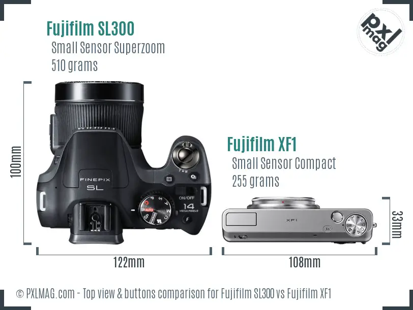 Fujifilm SL300 vs Fujifilm XF1 top view buttons comparison