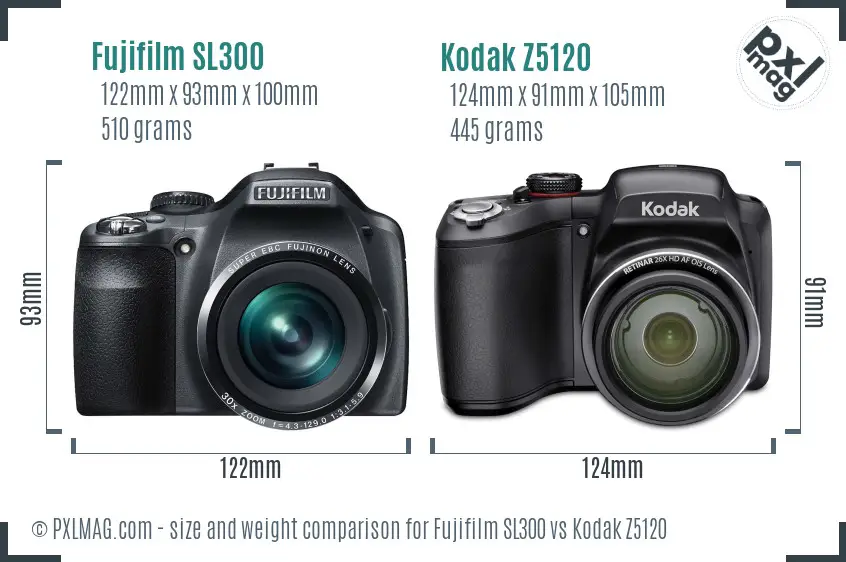 Fujifilm SL300 vs Kodak Z5120 size comparison