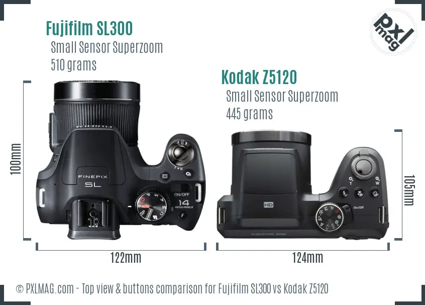 Fujifilm SL300 vs Kodak Z5120 top view buttons comparison