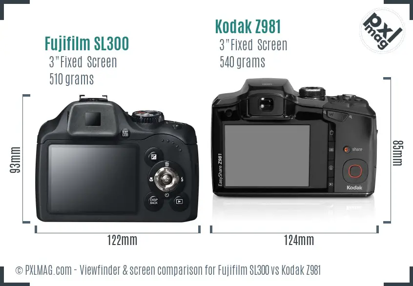 Fujifilm SL300 vs Kodak Z981 Screen and Viewfinder comparison