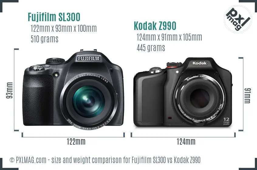 Fujifilm SL300 vs Kodak Z990 size comparison Fujifilm SL300 vs Kodak Z990 size comparison
