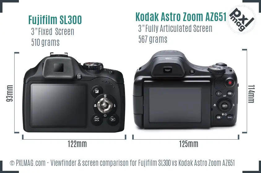Fujifilm SL300 vs Kodak Astro Zoom AZ651 Screen and Viewfinder comparison