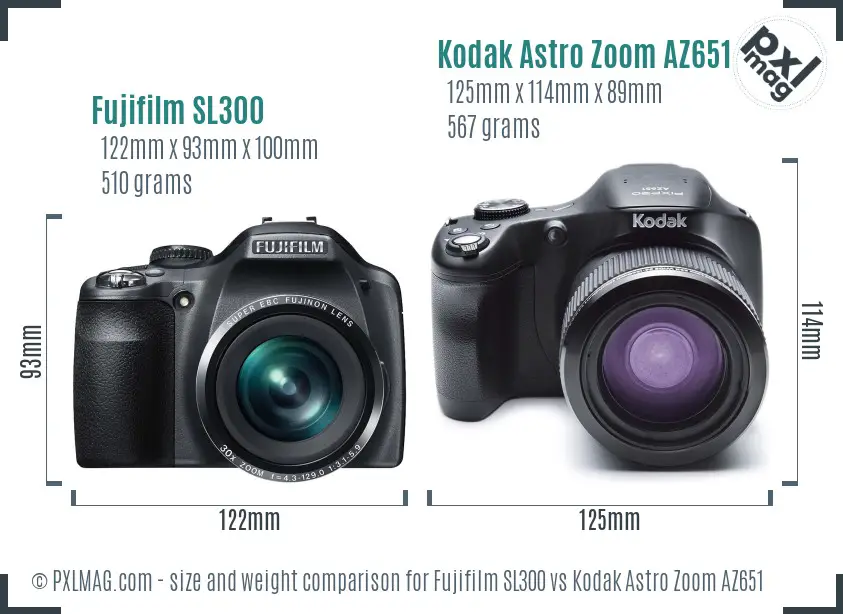 Fujifilm SL300 vs Kodak Astro Zoom AZ651 size comparison