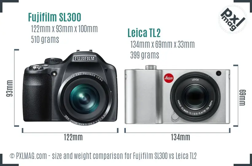 Fujifilm SL300 vs Leica TL2 size comparison