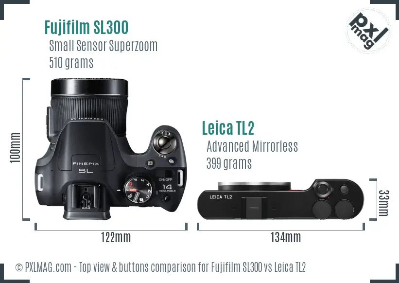 Fujifilm SL300 vs Leica TL2 top view buttons comparison