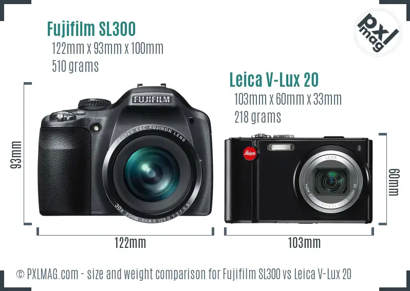 Fujifilm SL300 vs Leica V-Lux 20 size comparison