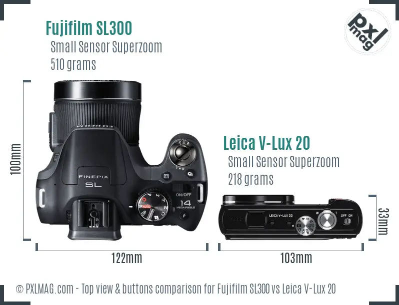 Fujifilm SL300 vs Leica V-Lux 20 top view buttons comparison