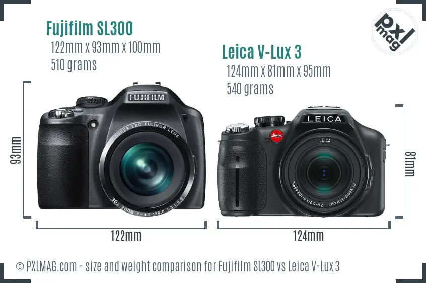 Fujifilm SL300 vs Leica V-Lux 3 size comparison Fujifilm SL300 vs Leica V-Lux 3 size comparison
