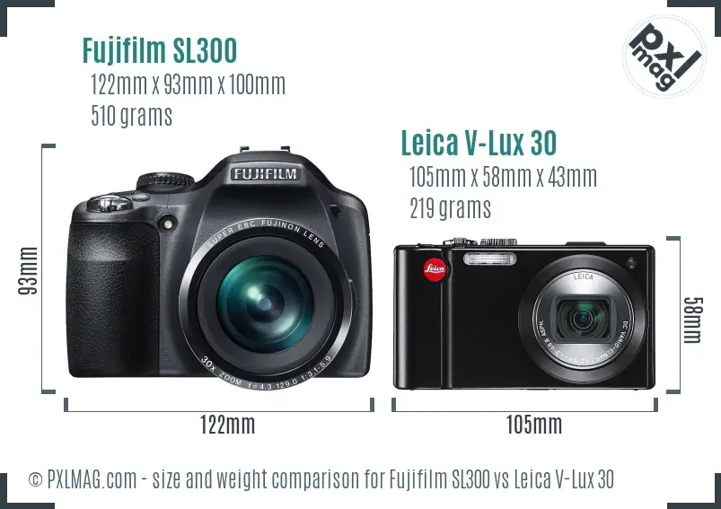 Fujifilm SL300 vs Leica V-Lux 30 size comparison