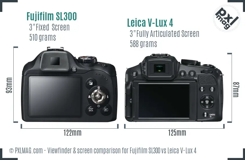 Fujifilm SL300 vs Leica V-Lux 4 Screen and Viewfinder comparison