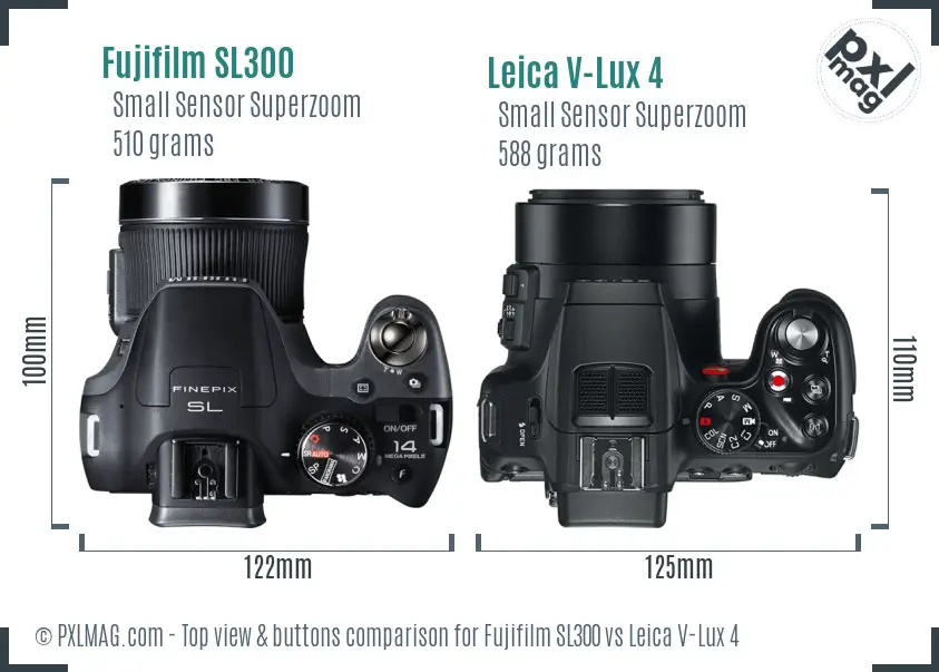 Fujifilm SL300 vs Leica V-Lux 4 top view buttons comparison