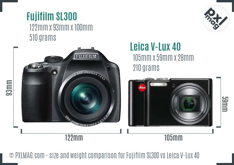 Fujifilm SL300 vs Leica V-Lux 40 size comparison