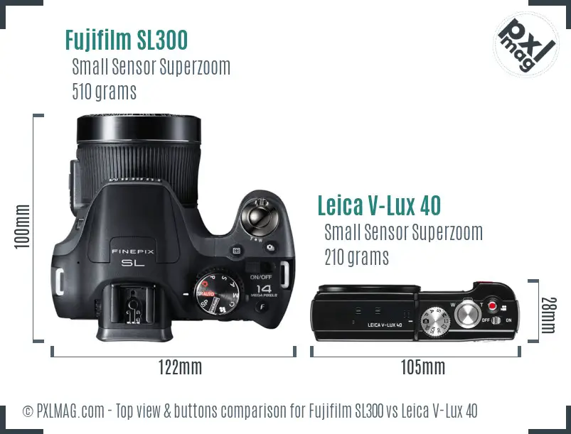 Fujifilm SL300 vs Leica V-Lux 40 top view buttons comparison