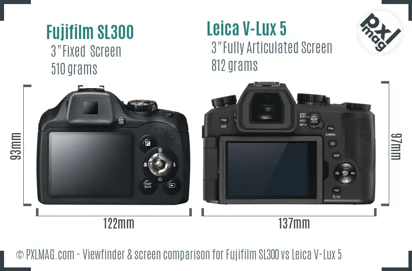 Fujifilm SL300 vs Leica V-Lux 5 Screen and Viewfinder comparison