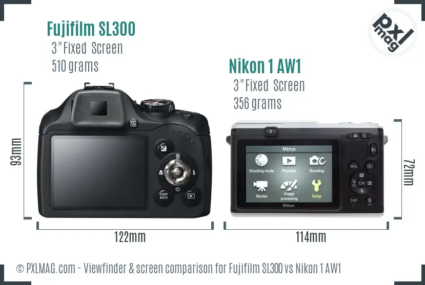 Fujifilm SL300 vs Nikon 1 AW1 Screen and Viewfinder comparison