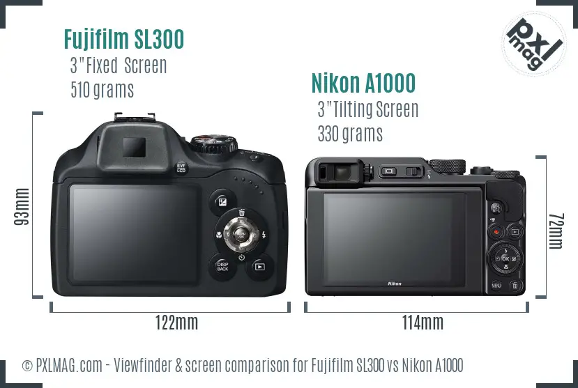 Fujifilm SL300 vs Nikon A1000 Screen and Viewfinder comparison