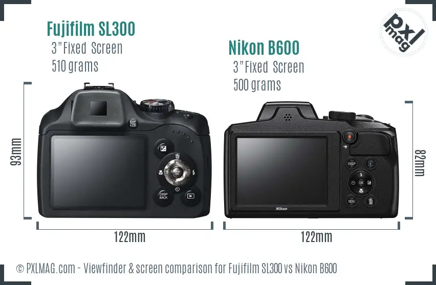 Fujifilm SL300 vs Nikon B600 Screen and Viewfinder comparison