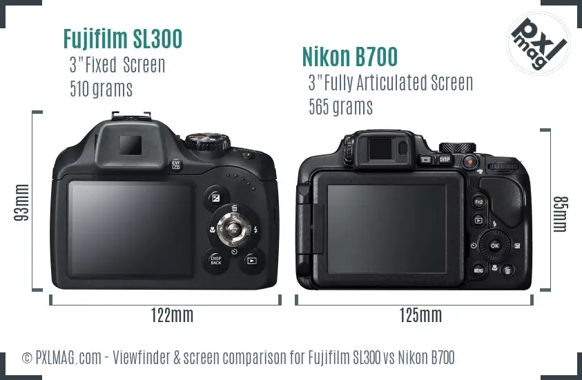 Fujifilm SL300 vs Nikon B700 Screen and Viewfinder comparison