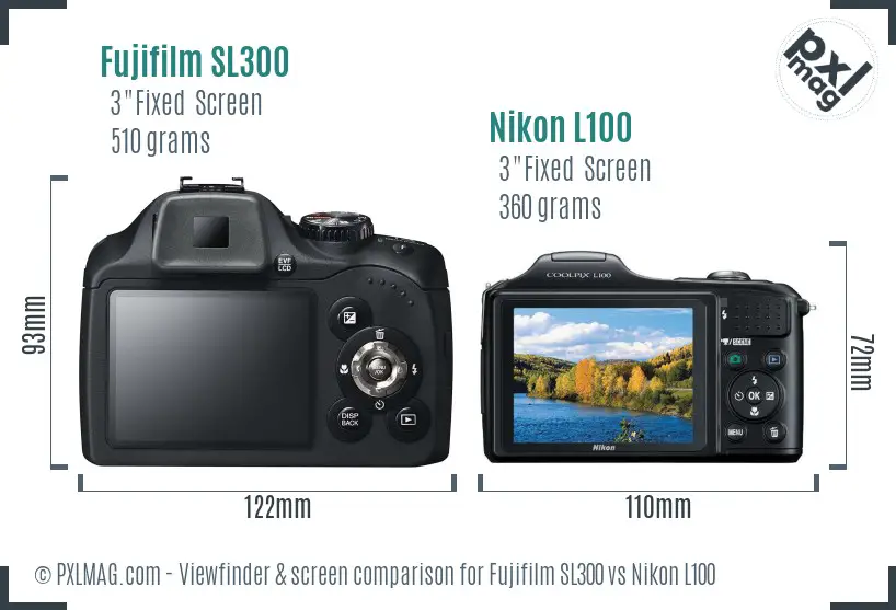 Fujifilm SL300 vs Nikon L100 Screen and Viewfinder comparison