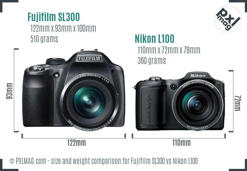 Fujifilm SL300 vs Nikon L100 size comparison