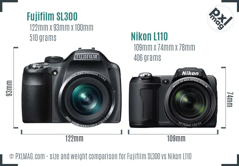 Fujifilm SL300 vs Nikon L110 size comparison