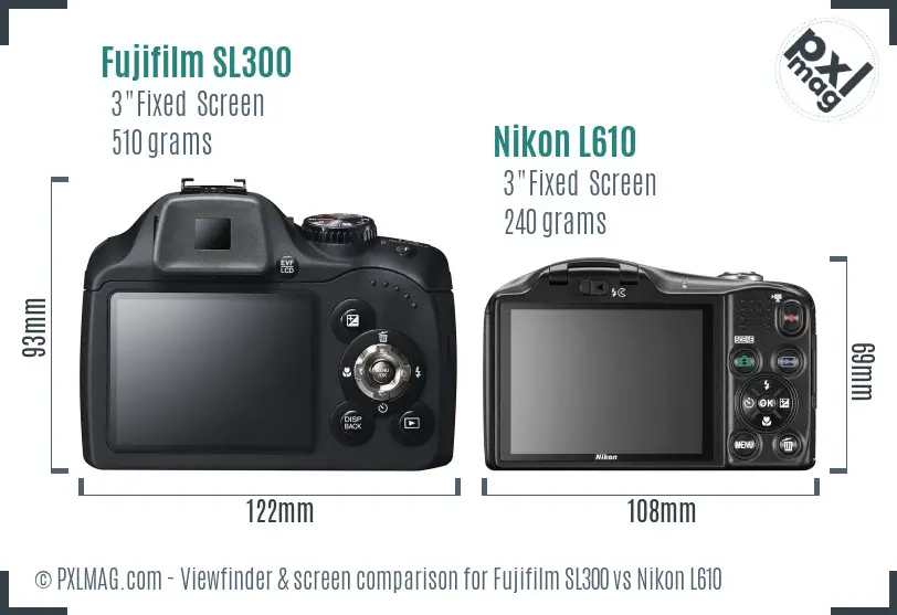 Fujifilm SL300 vs Nikon L610 Screen and Viewfinder comparison