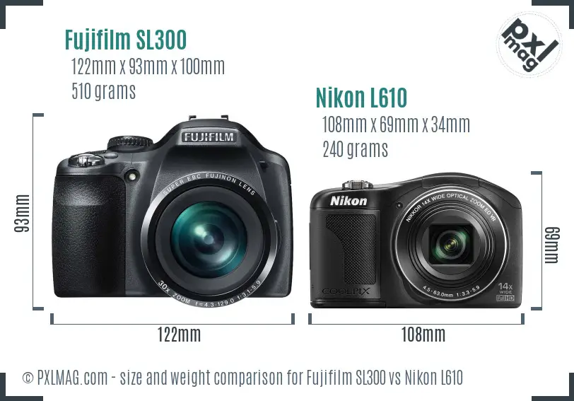 Fujifilm SL300 vs Nikon L610 size comparison