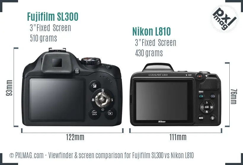 Fujifilm SL300 vs Nikon L810 Screen and Viewfinder comparison