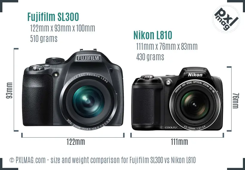 Fujifilm SL300 vs Nikon L810 size comparison