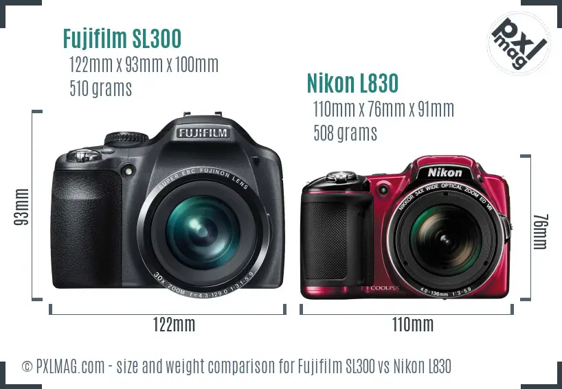 Fujifilm SL300 vs Nikon L830 size comparison