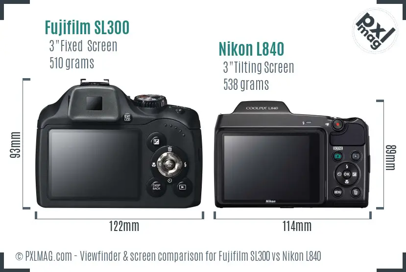 Fujifilm SL300 vs Nikon L840 Screen and Viewfinder comparison
