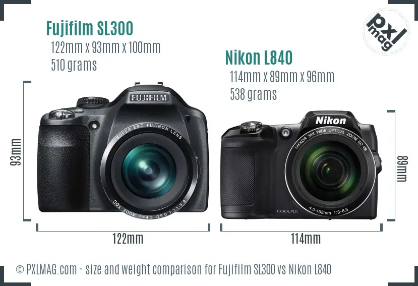 Fujifilm SL300 vs Nikon L840 size comparison
