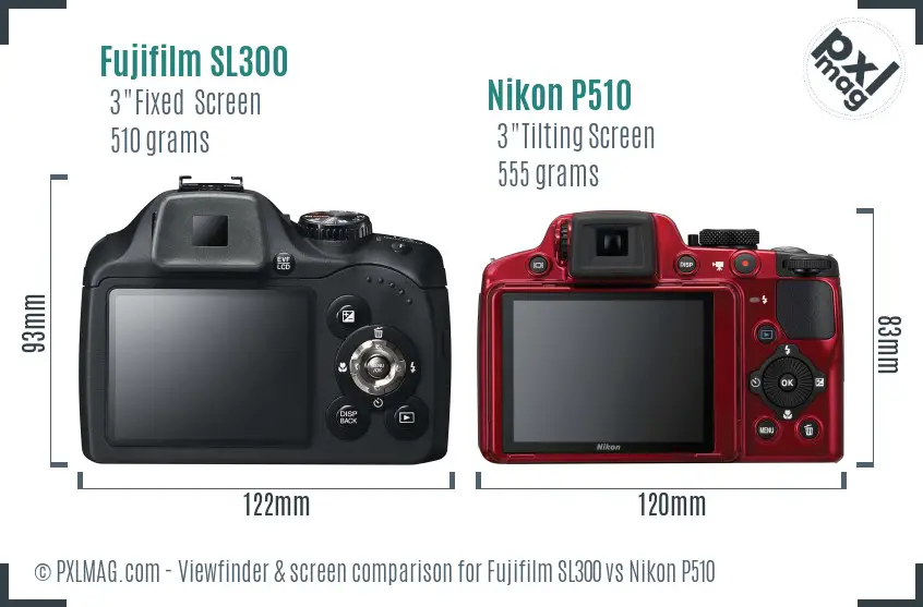 Fujifilm SL300 vs Nikon P510 Screen and Viewfinder comparison