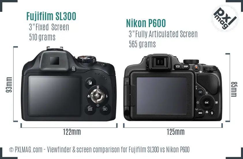 Fujifilm SL300 vs Nikon P600 Screen and Viewfinder comparison Fujifilm SL300 vs Nikon P600 Screen and Viewfinder comparison