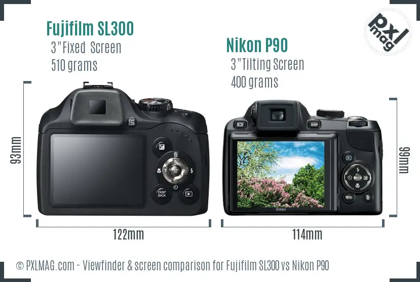Fujifilm SL300 vs Nikon P90 Screen and Viewfinder comparison