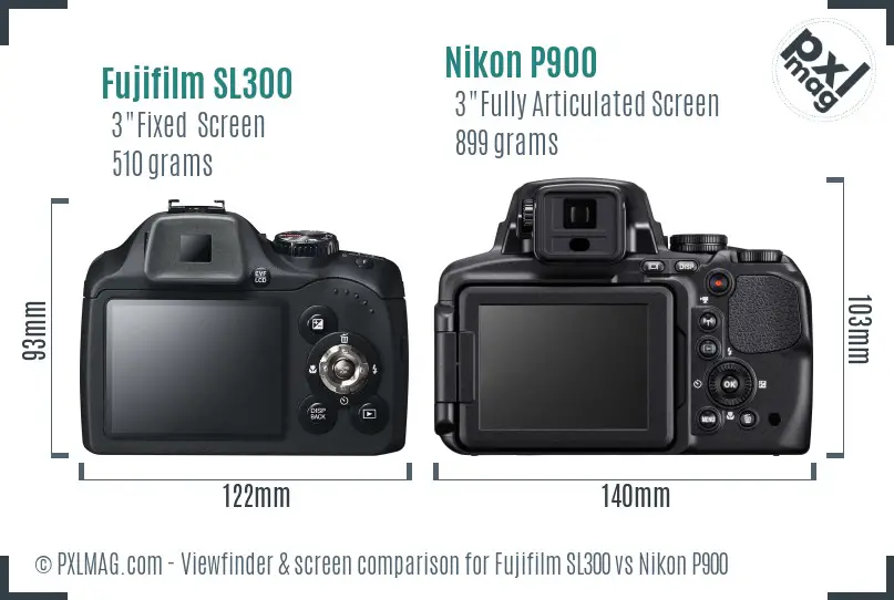 Fujifilm SL300 vs Nikon P900 Screen and Viewfinder comparison