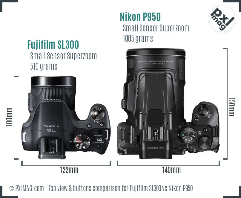Fujifilm SL300 vs Nikon P950 top view buttons comparison