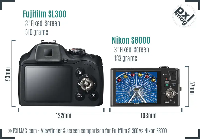 Fujifilm SL300 vs Nikon S8000 Screen and Viewfinder comparison
