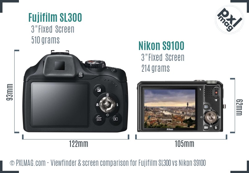 Fujifilm SL300 vs Nikon S9100 Screen and Viewfinder comparison