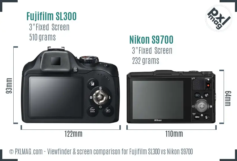 Fujifilm SL300 vs Nikon S9700 Screen and Viewfinder comparison