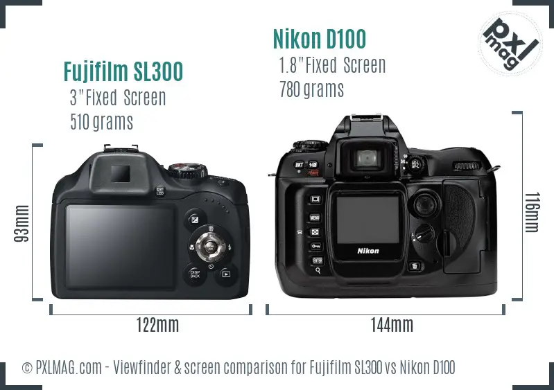 Fujifilm SL300 vs Nikon D100 Screen and Viewfinder comparison