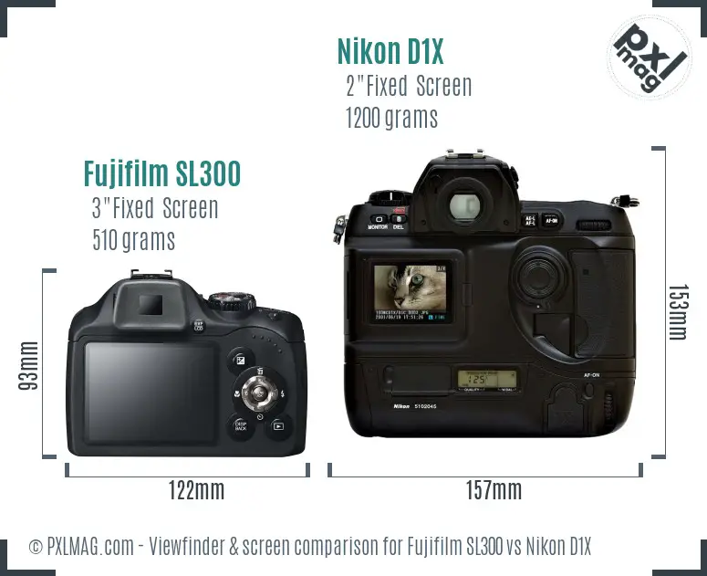 Fujifilm SL300 vs Nikon D1X Screen and Viewfinder comparison