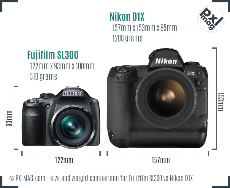 Fujifilm SL300 vs Nikon D1X size comparison