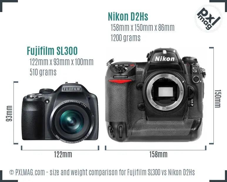 Fujifilm SL300 vs Nikon D2Hs size comparison