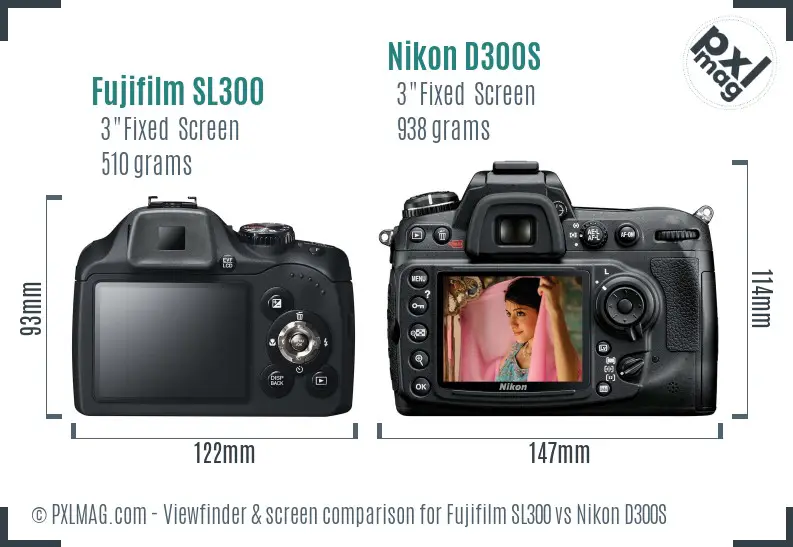 Fujifilm SL300 vs Nikon D300S Screen and Viewfinder comparison